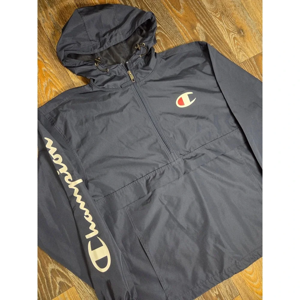 Champion Mens Navy Blue Packable Anorak Half Zip Windbreaker Jacket Size Medium
